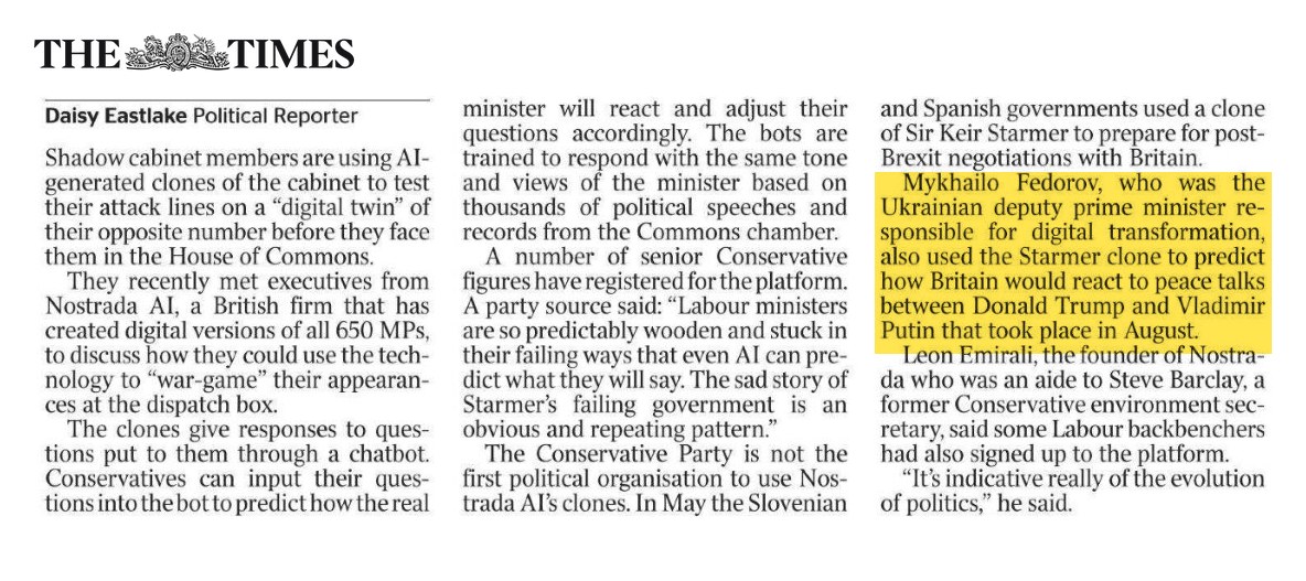 The Times article on Nostrada's cabinet clones, with the passage on Ukraine highlighted